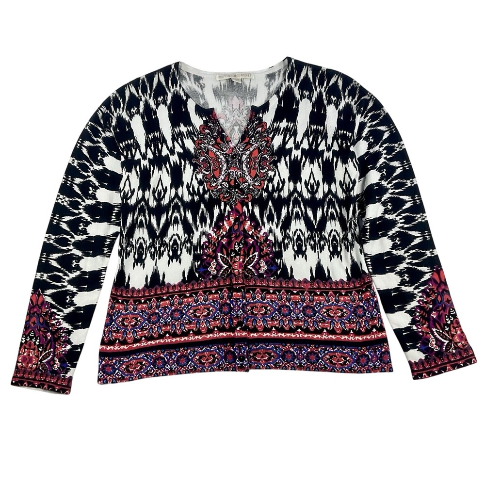 Boston Proper cardigan Open Front Abstract Print Knit Long Sleeve Top Size Small